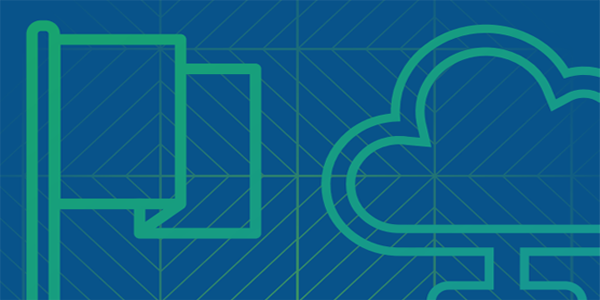 Outline of a green flag on a blue background