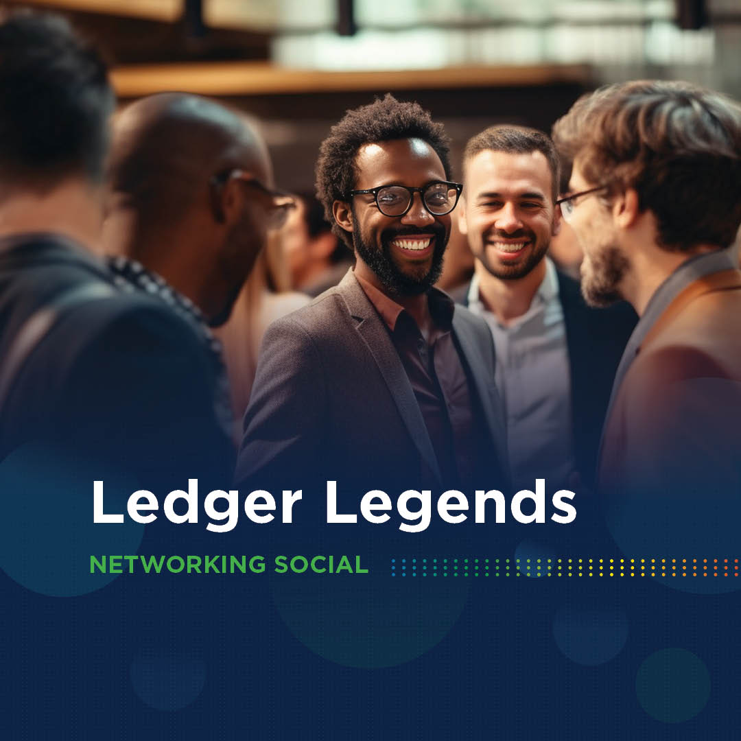 Promotional banner for CPA Alberta's "Ledger Legends Networking Social" featuring a group of professionals engaging and smiling in conversation, with the event title prominently displayed in the foreground.