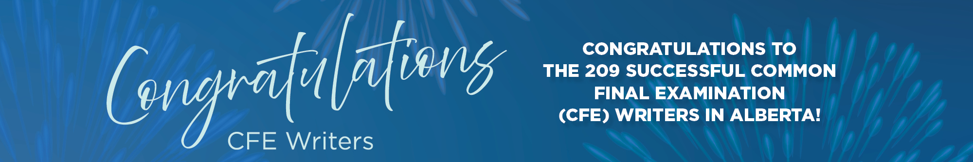 Congratulations CFE Writers on a dark blue background with firework illustrations