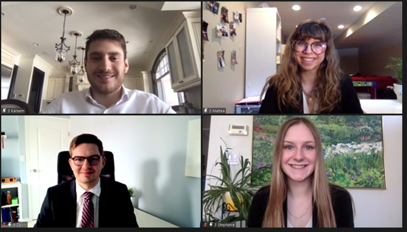 Zoom screenshot of business challenge 2021 winning team UofA