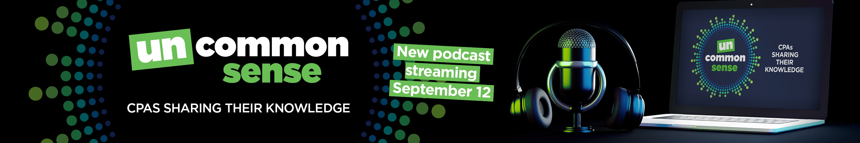 Uncommon Sense - new podcast, image of microphone and laptop