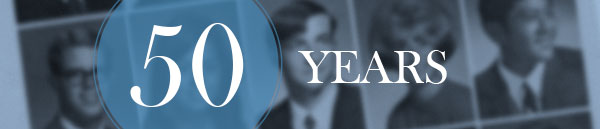 Yearbook photos with overlaid text reads 50 years